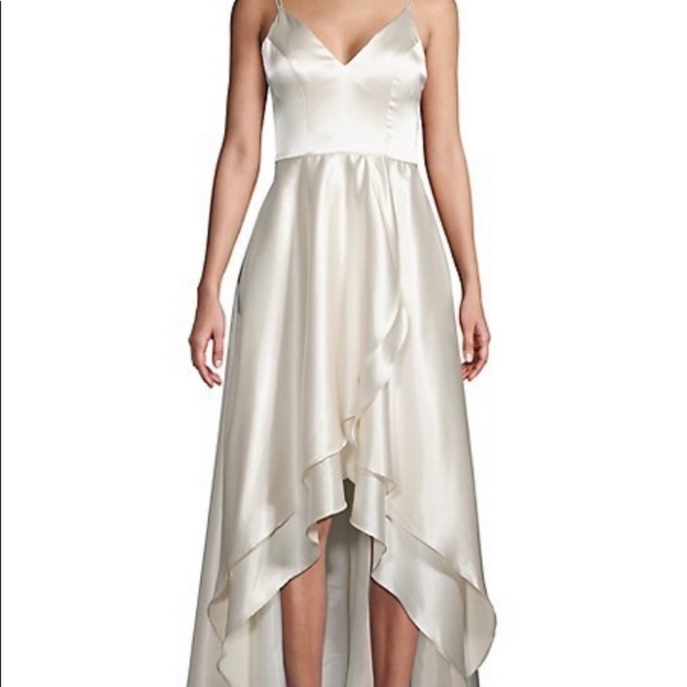 Sequin Hearts V-Neck Satin Tiered Gown